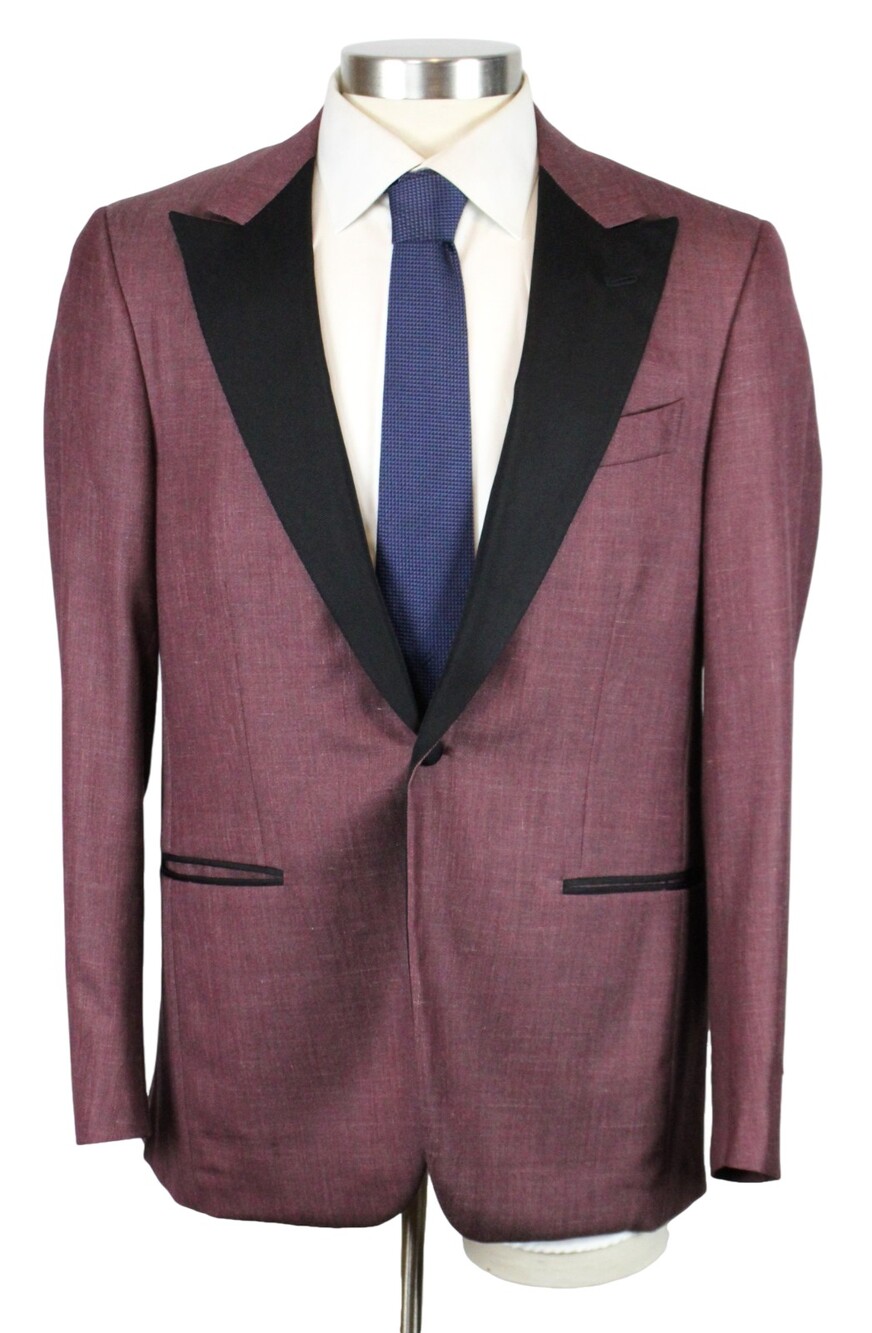 Isaia Tuxedo Jacket 42 R (52 EU) Mens Mauve Wool Silk Linen One Button Slim Coat